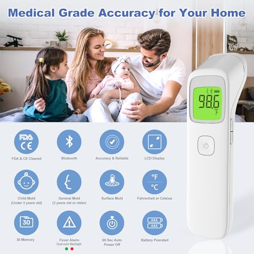 Image of Uright Wireless Forehead Thermometer, Non-Contact Digital Thermometer for Adult, Baby and Children