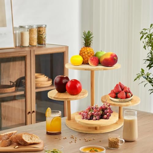 Ecofocet 4 Etagen Kuchen und Cupcake Ständer aus Holz, Tortenständer Holz, Desserts Gebäck Display, für Desserts Kuchen Donuts, für Hochzeit Geburtstag Mottoparty Dekoration Weihnachten (Ø 30cm/32cm)