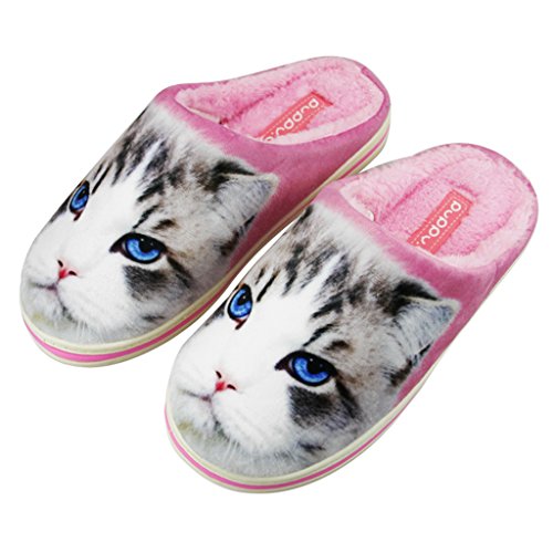 FakeFace Chaussons Flanelle Couple Home Slippers Pantoufle Coton Doux Chaud Antidérapant Imprimé 3D Chat Chaussure Amoureux Maison/ Bureau Hiver Automne - Chat - 38-39