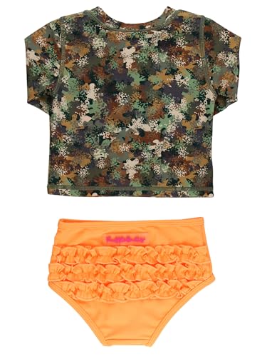 Image of RuffleButts Baby /Toddler Girls Long Sleeve Rash Guard 2 Piece Swimsuit Set w /UPF 50+ Sun Protection with Zipper