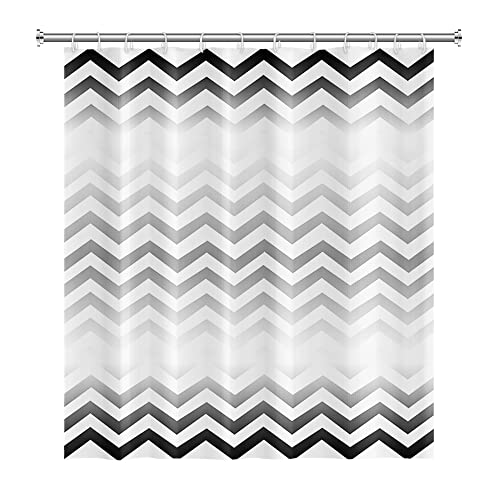 SDOTPMT 105x160cm Wave Stripe Shower Curtain Black White Horizontal Wavy Zigzag Bath Curtain Abstract Geometric Bathtub Curtain for Kids Bathroom Decor Fabric Polyester Waterproof with Hooks - Image 3