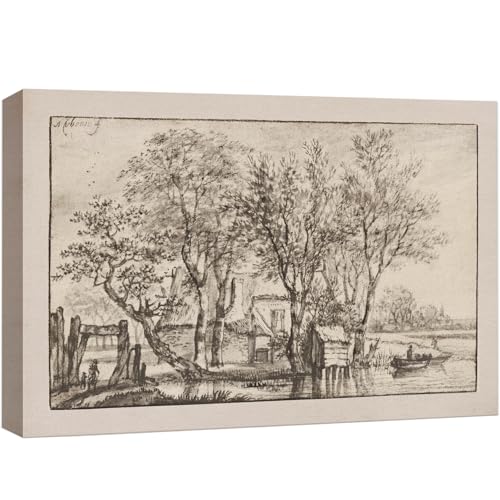 wall26 Canvas Print Wall Art Vintage Landscape Sketch Black and White Rural Scene Digital Art Realism Decorative Farmhouse Zen Rustic Multicolor for Living Room, Bedroom, Office - 32"x48"
