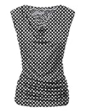 Zeagoo Womens Ruched Cowl Neck Tank Top Shirt Stretch Blouse with Side Shirring, Black Polka Dot, Large, Sleeveless