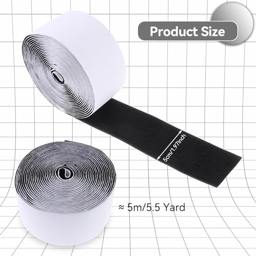 Image of 2 Rolls Hook and Loop Strips with Adhesive, 2 Inch x 16.4 Feet Excellent Grip Couch Mounting Tape, Non-Slip Heavy Duty Sticky Strips, Double Sided Tapes Roll for Fixing, Black