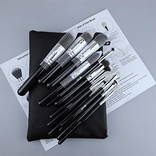 Feiyan Makeup Brush Set Professional Luxury Super Soft Bristles Makeup Brushes With Kabuki Face Powder Foundation Blush Eyeshadow Blending Cosmetics Make Up Brushes Kit (15Pcs Black Silver) #TOP4