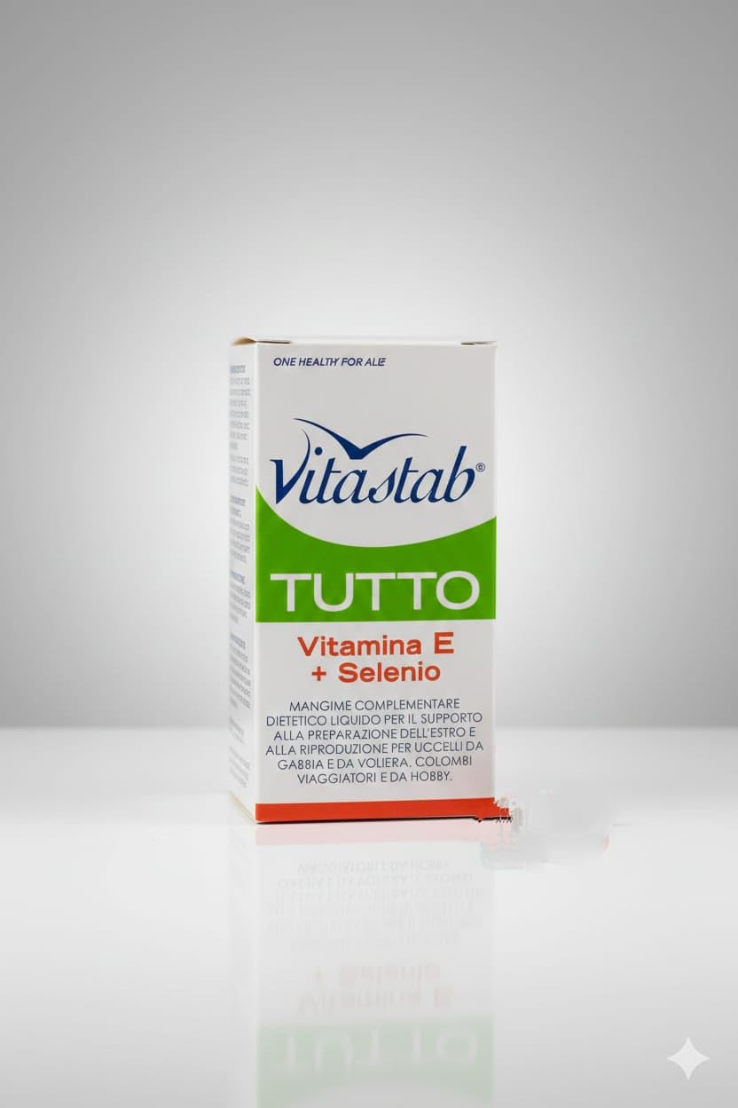 Vitastab TUTTO Vitamina E + Selenio, Integratore Liquido per Uccelli da Gabbia, Voliera e Colombi Viaggiatori, Supporto Preparazione Riproduzione, 100ml