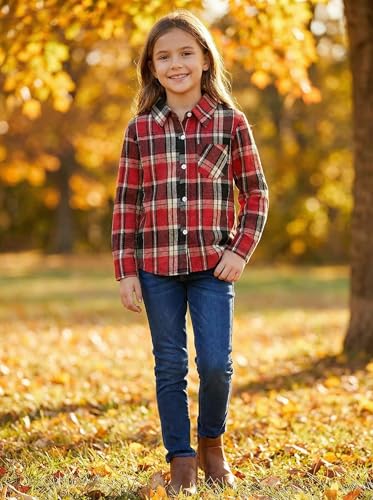 Image of SELINK Girls Long Sleeve Flannel Buffalo Plaid Button Down Shirt