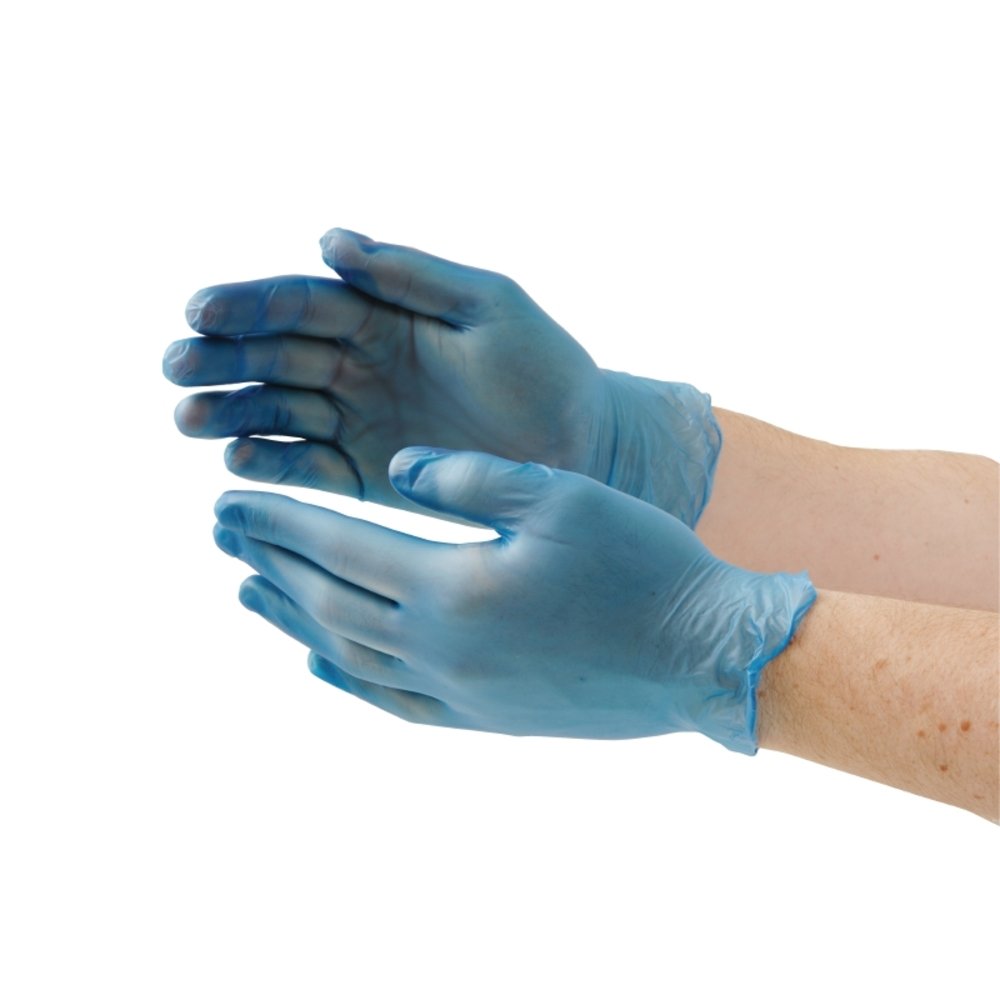 Hygiplas Vinyl Blue Powdered Gloves - Size S (Pack 100)