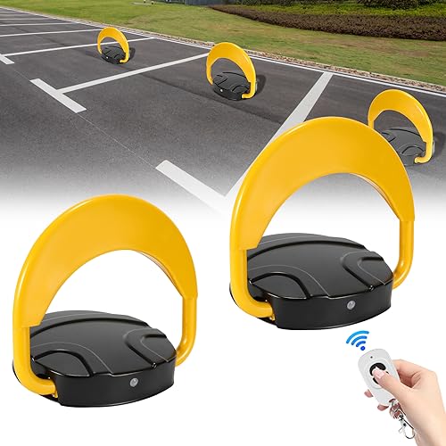 Ansobea 2x Parkplatzsperre mit 4 Fernbedienung Klappbare Parkschranke Mit 4 Schlüsseln geliefert Parkpfosten automatische Klappbar 180 IReichweite der 20m Parkplatzsperre Elektrisch IP67