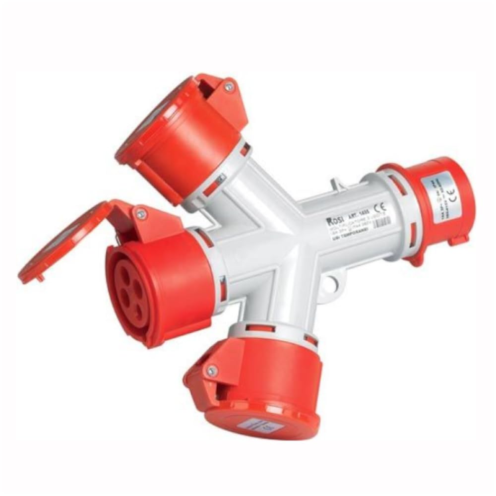 Moltiplicatore da spina industriale 380V 400V 415V 4 poli 3P+T a 3 prese industriali 380V 400V 415V 4 poli 3P+T, 16A, IP54 - Rosi 1405
