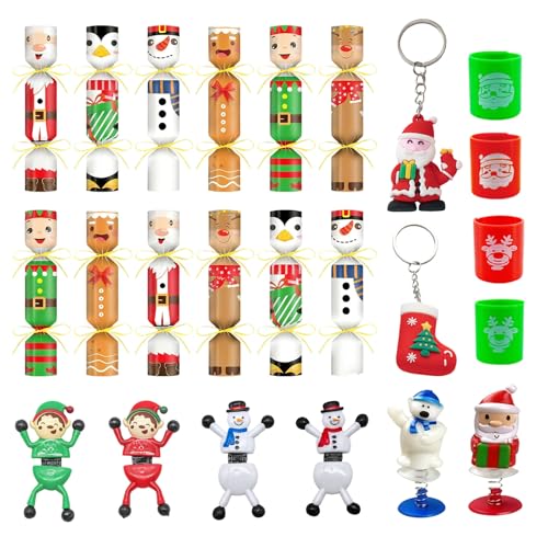 WanderGo 12-Pack Christmas Crackers with Toys & Jokes - Santa Snowman & Reindeer Theme for Holiday Parties Family Dinner Kids Gifts & Festive Decor