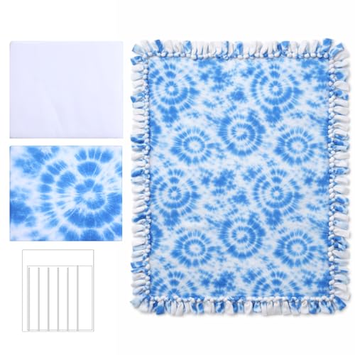 HunnmingRe 3 Pcs No Sew Blanket Kit,Tie Dye,Blue and White by HunnmingRe - Used condition - US$27.87