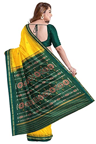 Image of Odisha Sambalpuri Handloom Ikat Women's Cotton Saree, Odisha Handloom Handmade Pure Cotton Khandua Saree, Ikkat Orissa Traditional Handloom Saree Without Blouse