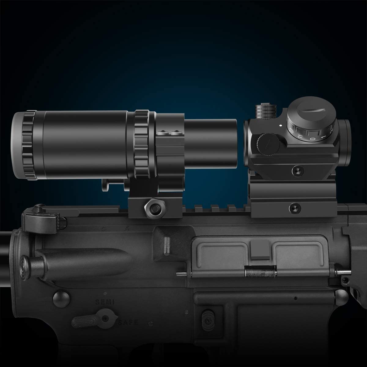 Feyachi M37 1.5X - 5X Loupe pour Point Rouge avec réglage de la Mise au Point par Montage latéral