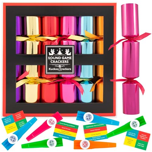 Kuckoo Crackers - The Sound Game Christmas Crackers – Hilarious Family Game | Make, Act & Guess Sounds | Fun Holiday Game with Kazoos, Celebrity Impressions & Crazy Acting | All Ages | Pack of 6