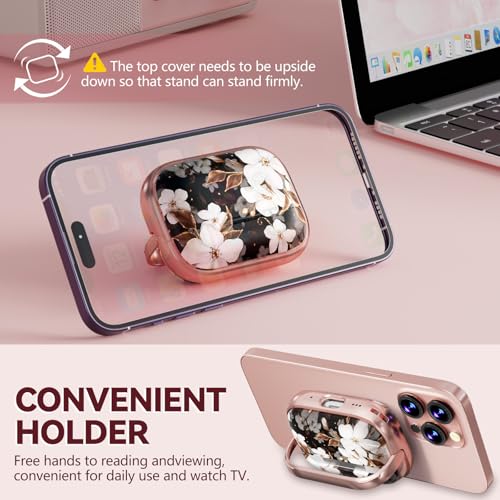 Image of Inesore for AirPods Pro 2nd /1st Case (2023-2019)-Black Gold Flower | with Safty Lock,Two-Piece Design,with Gold Keychain & Clean Pen,Support Wireless Charging,Cute Luxury Case for Women Girly