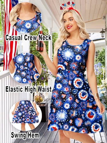 Image of Deerose 4th of July Dress for Women Sleeveless American Flag Patriotic Elastic High Waist Sundress