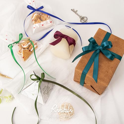 image for Ribbli Moss Green Satin Ribbon Double Faced Satin 1/2 inch x Continuou