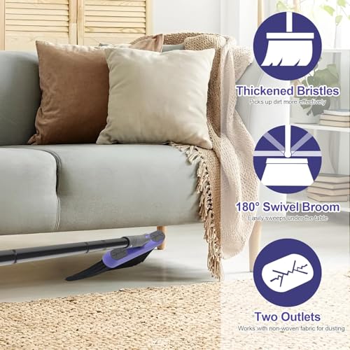 Image of Broom and Dustpan Set for Home, Long Adjustable Handle Broom with Stand Up Dustpan, 180 Degree Rotating Broom Head & Comb Teeth - Indoor Sweeping Combo for Kitchen Lobby Floor Office