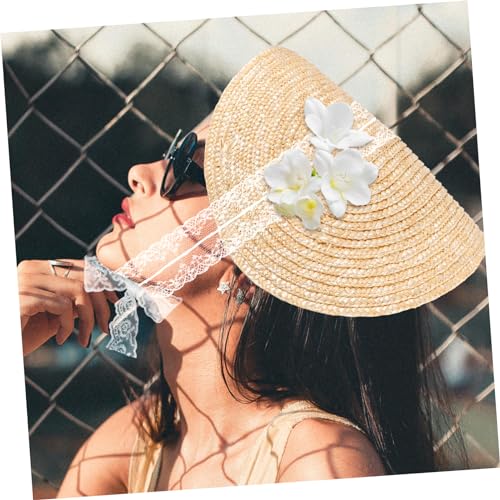 Beaupretty Vintage Lolita Straw Woven Bonnet Hat for Women Lightweight Sun Hat with Wide Brim for Beach Parties and2