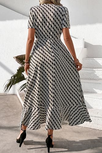 Image of PRETTYGARDEN Women's Summer Wrap Maxi Dress Casual Boho Floral V Neck Short Sleeve Ruffle Hem Split Beach Long Dresses