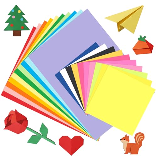 Origami Papier, 200 Blatt Buntes Papier A4, 20 leuchtende Farben, 80 g/m² Doppelseitig Tonpapier Bunt Bastelpapier Faltpapier für DIY Origami Bastelprojekte Verzieren Geschenken