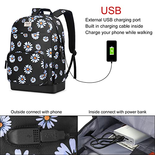 Mosiso 15.6-16 Inch 20L Laptop Backpack For Women, Polyester Anti-Theft Stylish Casual Daypack Computer Bag With Luggage Strap & Usb Charging Port, Camomile Travel Business Backpack, Black #TOP1