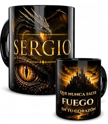 Taza personalizada con nombre y dedicatoria para fans de dragones y fantasía épica, regalo original para frikis, gamers, cumpleaños y amantes de la aventura (Dragón Negro) | Ya disponible en tu tienda friki favorita! En mundofriki.es!