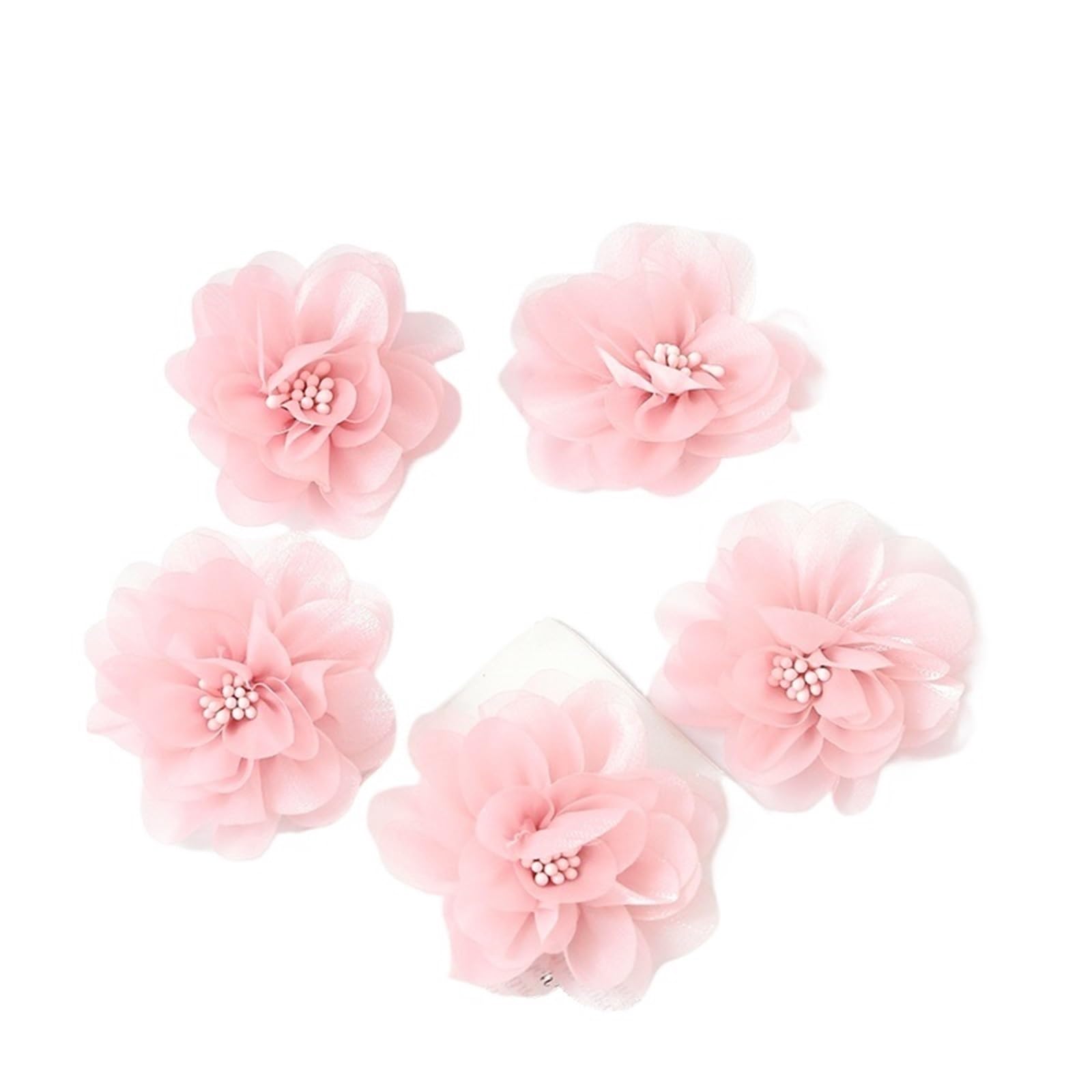 WEKONUMEX Artificial Flower Heads, Chiffon Artificial Flower Heads 6cm Multicolor Pack Of 5(Roze)