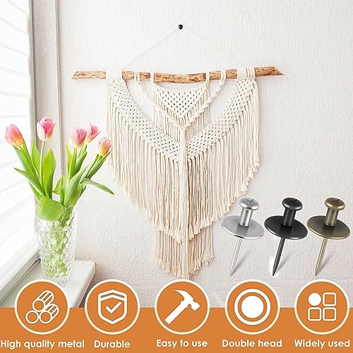 Image of 40Pcs Double Headed Picture Hangers, Wall Pins for Hanging, Stainless Steel Small Head Hanging Nails, Sturdy Photo Push Nails Set, Metal Wall Hanging Hook Pins for Hanging Picture Photo Clock