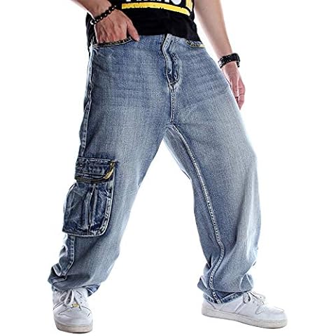 Ylingjun Mens Baggy Hip Hop Jeans Casual Loose Fit Skateboard Denim Pants, Light Blue 101, 36 Cover