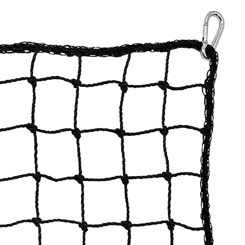 Heavy Duty Baseball/Softball High Impact Sport Netting Barrier - Sports Containment Hitting Netting, Lacrosse, Football, Baseball, Basketball, Soccer, Hockey - Black Netting with 4 Carabiners (10x10)