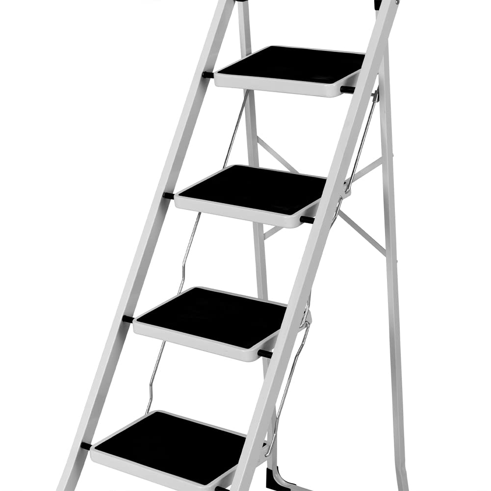 Bakaji Escalera Plegable Cuadrada para Ahorrar Espacio con peldaños Antideslizantes y asa de Seguridad, Taburete Escalera, Estructura Acero y Revestimiento de Goma, Capacidad máx 150 kg (4 peldaños)
