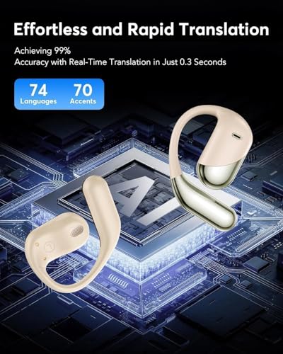 Image of EUQQ AI Translation Earbuds 144 Languages, Real-Time Language Translator Earphones, Open Ear Bluetooth 5.4 Headset for Travel Business Language Learning