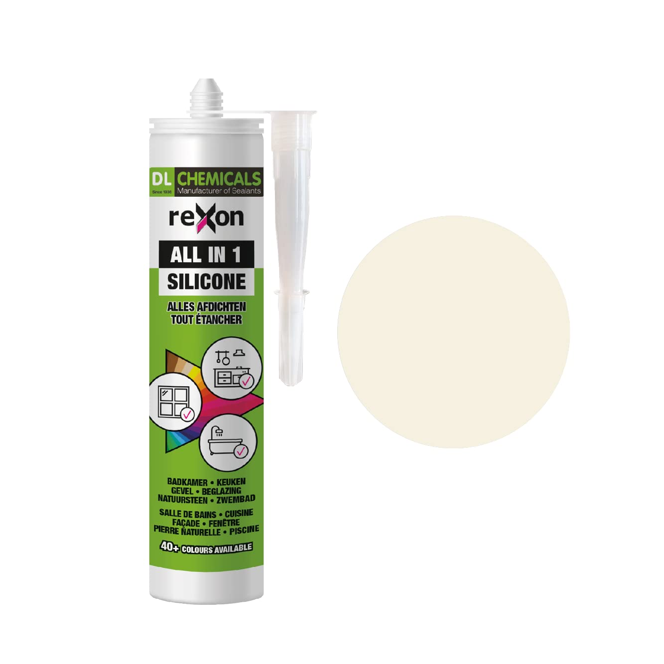 REXON® All in 1 Silicone Sealant, Cream white RAL 9001, sanitary, bathroom & kitchen, exterior and interior use