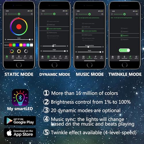 Image of Twinkle Starlight Headliner Fiber Optic Light Kit with RF and APP Control,6W Light Engine and Fiber Cable 550 Pieces 9.8ft /3m