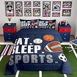 Feelyou Football Comforter Set Twin Size Kids Basketball Baseball Soccer Comforter for Boys Girls Sports Theme Bedding Set Breathable Soft Navy Blue Duvet Quilted Ball Game Room Decor