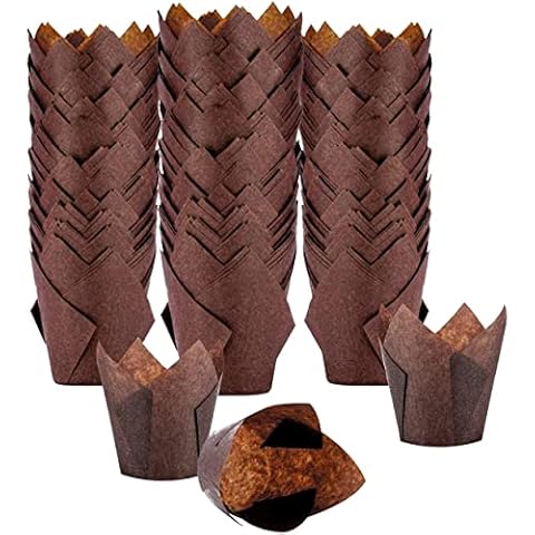 XP-ART 300PCS Tulip Cupcake Liners Medium Baking Cups Muffin Wrappers Perfect for Birthday Parties, Weddings, Baby Showers, Bakeries, Catering, Restaurants Standard Size (Brown) Cover