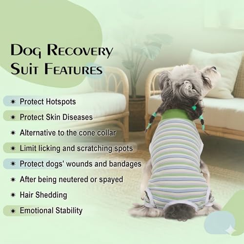 Image of Dog Surgery Recovery Suits, Sleeveless Dog Recovery Suit Female, E-Collar & Cone Alternative Surgical Suit for Small and Medium Dogs After Surgery, Striped Dog Onesie Pajamas