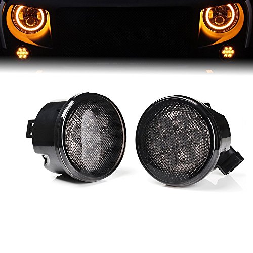Sunpie Amber Front Led Turn Signal Light Assembly For 2007~2016 Jeep Wrangler Jk Turn Lamp Fender Flares Eyebrow Indicator Side Maker Parking Lights Bulb Smoke Lens Pack Of Two #TOP5