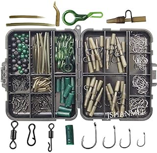 160pcs Carp Fishing Tackle Box Kit Including Quick Change Swivels Carp Hooks Beads Rig Tubes Leader-Clips Anti-tangle Sleeves Baits Carp Fishing Terminal Tackle