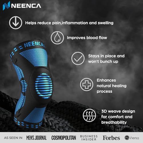 Image of NEENCA Knee Brace With Side Stabilizers & Patella Gel Pads, Adjustable Compression Knee Support Braces For Knee Pain, Meniscus Tear, Arthritis, Joint Pain Relief, Injury Recovery, Large, Nylon
