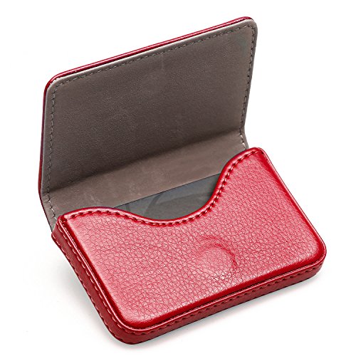 Image of RFID Blocking Wallet - Minimalist Leather Business Credit Card Holder with Magnetic - Red