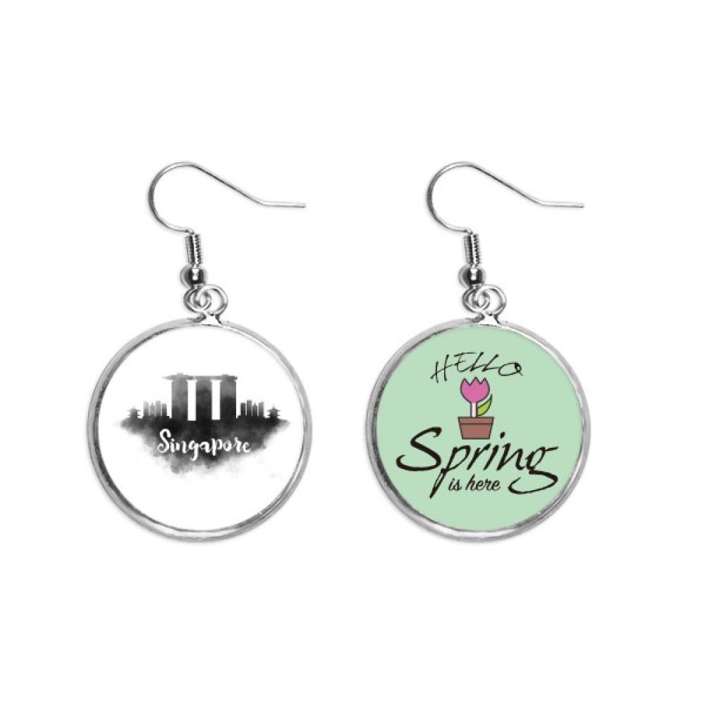 Pendientes de primavera con pintura de tinta de Singapur joyas colgantes 5