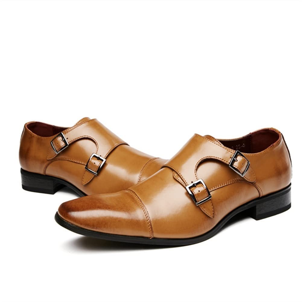 HOOENG Dress Oxford for Gli Uomini Slip on Dual Monk Strap cap Toe Toe Punta in Pelle Resistente Antiscivolo Anti-Slip Block Block Block Gomma Suola in Gomma