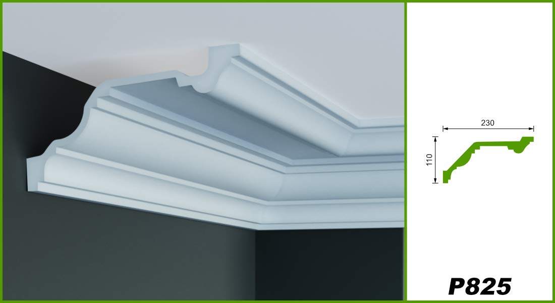 Moldura de PU - gran selección de molduras de 2 metros 110x230mm resistentes a los impactos, estuco para pared y techo - moldura de esquina (P825)