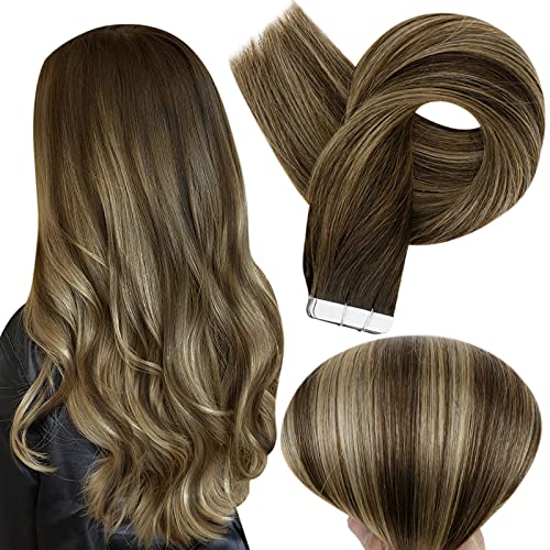 Fshine Tape in Real Hair Extensions 24 Inch Ombre Brazilian Hair Extensions Human Hair Dip Dye Color 2 Fading to 3 and 27 Tape in Hair Extensions Pastel Hair Extensions 50 Grams 20 Pcs