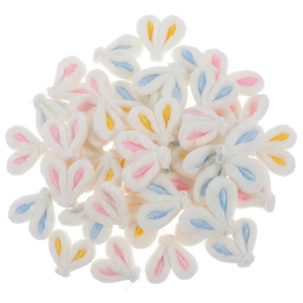 60pcs Bunny Ears for Craft, Easter Rabbit Hairpins Hair Barrettes Plush Animal Ears Diy Headband Hair Clips Accessories Fabric Charm Diy Craft Easter Party Supplies