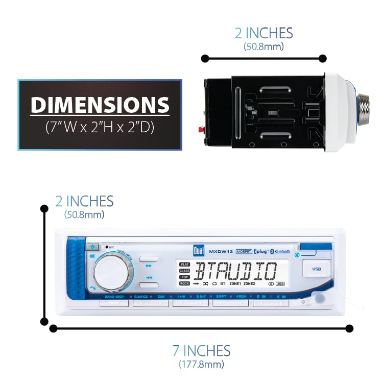 Image of Dual Electronics MXP152W Marine Stereo Bluetooth with 6.5 inch Speakers&Antenna | Complete boat audio kit, two 6.5 inch marine speakers & antenna included, AM /FM receiver, USB with 2.1A charging, white finish