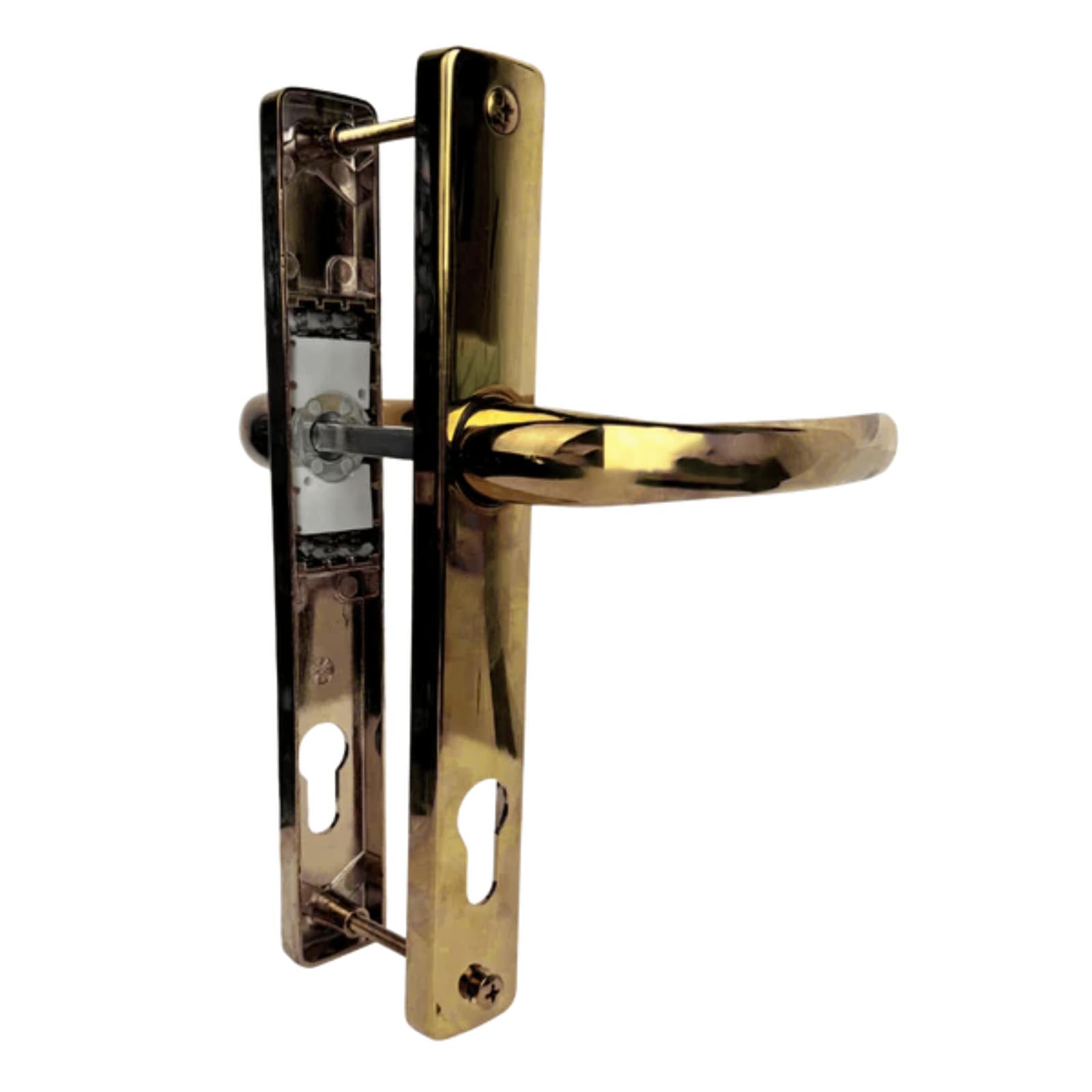 Gold UPVC Inline Lever uPVC Door Handle – Sprung, 92PZ, 215mm Screw Centres